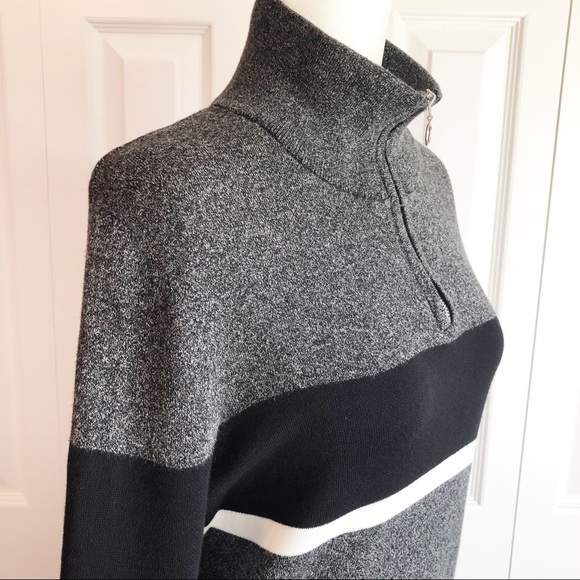 H&M Charcoal Gray Stripe Print 1/4 Zip Sweater Pullover Small - Picture 6 of 16
